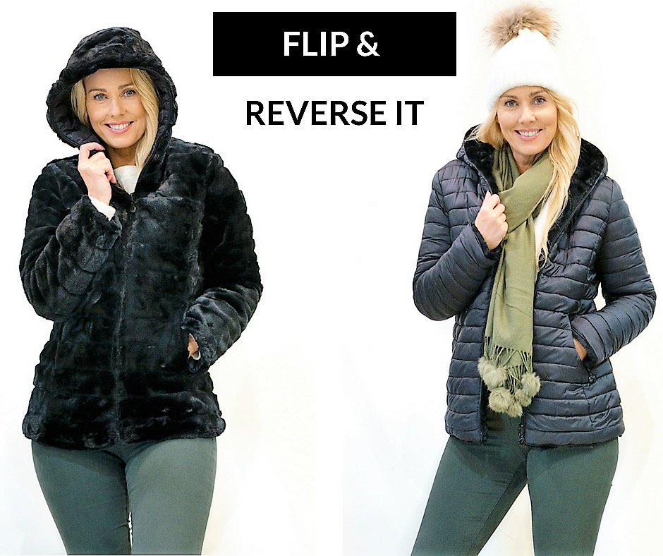 #reversible puffa!!  Same coat two looks #choicestyle #fur #winter #flipandreverseit