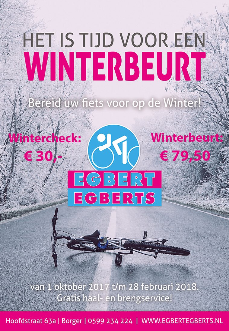 egbertsfietsen1's tweet photo. Voor maar € 30,- uw hele fiets gecheckt! Kom snel langs en profiteer van een uitstekende fiets tijdens de winter! #winterbeurt #onderhoud https://t.co/M9dLwPKeRa