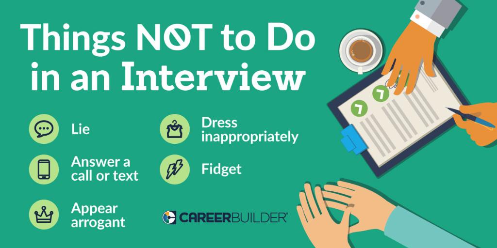 CareerBuilder's tweet photo. Top 10 things NOT to do in your next job interview: https://t.co/A1XkviKVh2 https://t.co/FitOeXKFRx