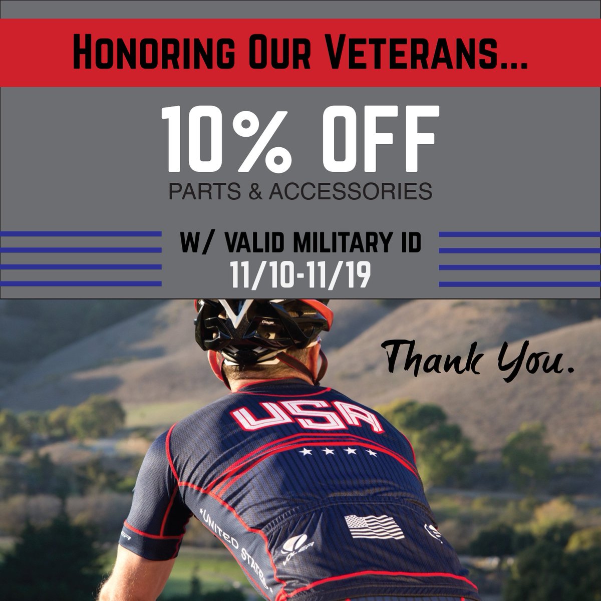 montgomerycycle's tweet photo. We want to extend a sincere Thank You to all of you #Veterans who have served or are currently serving. #VeteransDay2017 https://t.co/ulFuMkgKMq