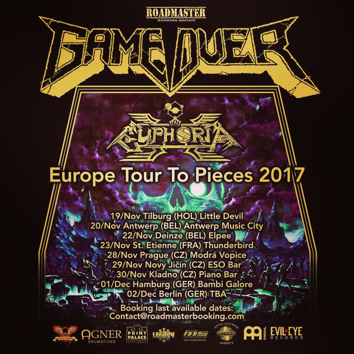 Our Sci-fi Thrashers Euphoria Ω are set to embark on their first European Tour in support of the impending release of ‘Operation: Genesis / The Omega Void’ with @gameoverthrash throughout November/December 2017. 
#thrashmetal #euphoria #scifi #scifithrashmetal #vektor #gameover