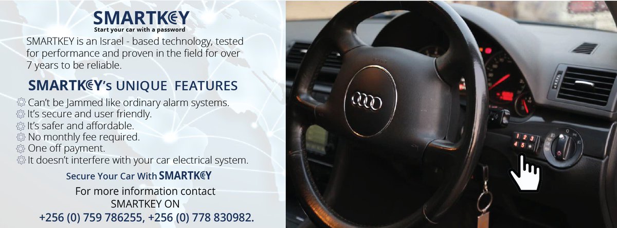 Smartsalesug's tweet photo. Smartkey  a vehicle anti-theft device that will give you a total peace of mind at just UGX 300,000.
FREE INSTALLATION.
Call/whats app 0759786255 
#Smartkey https://t.co/fpmpvkSFwz