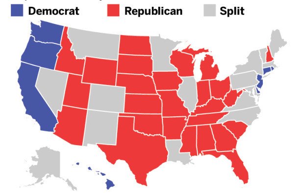 RedTRaccoon's tweet photo. Do you see the West Coast in Blue?
That is The Anti-Trump Wave rising out of the Pacific.
Washington, Oregon, & California are completely under Democrat control after the elections.
That wave will continue. https://t.co/f1pWUpRsXQ