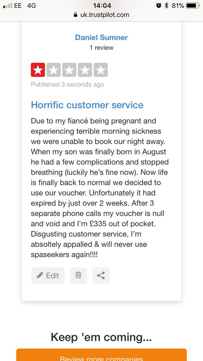 dansumner82's tweet photo. Just had to leave a very poor review for @SpaSeekers STAY AWAY PEOPLE!! Horrific customer service in light of the circumstances! 😡😡👇🏼 https://t.co/77KDVomSz7