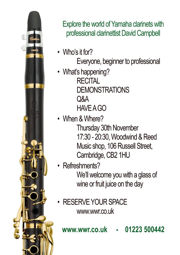 WWRReedsDirect's tweet photo. Have you heard about our event with @YamahaMusicEU and David Campbell?
#clarinet #clarinetist #clarinetplayer #woodwind #musiclover #learnclarinet #enjoyclarinet #WWandR #reedsdirect #artist #performer #yamahaclarinet https://t.co/pvIFnqpb3U