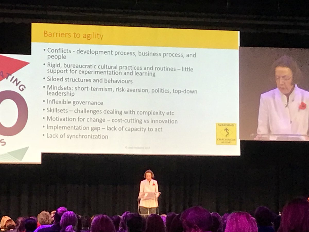 Barriers to agility for organisations in change. Interesting session from Linda Holbeche #cipdACE17