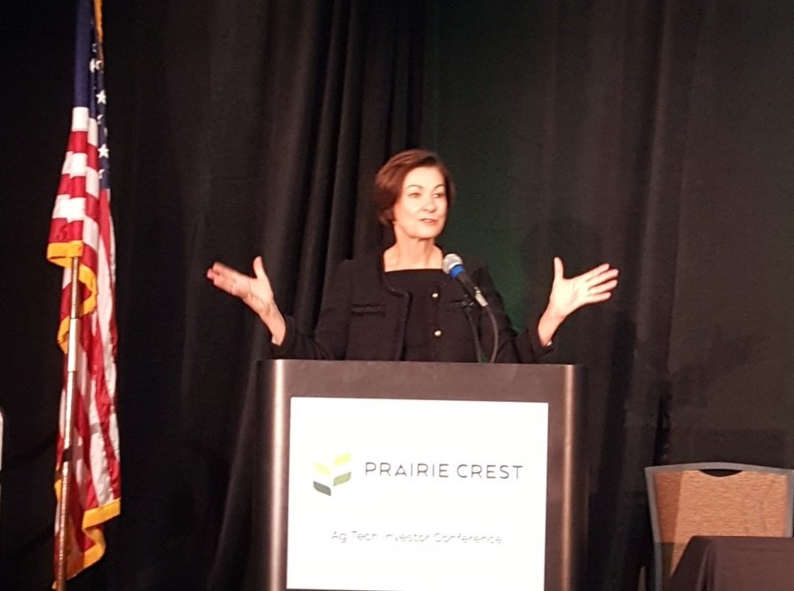 CCImarketing's tweet photo. Iowa Gov. Kim Reynolds opens Prairie Crest Capital AgTech Investor Conf. "Come Grow in Iowa!" #pccagtech2017 Visit with exhibitor Penny Nagel @PersistenceData https://t.co/dPccvXfKVL @agritechaccel #pccagtech2017 https://t.co/45IKUss2uM