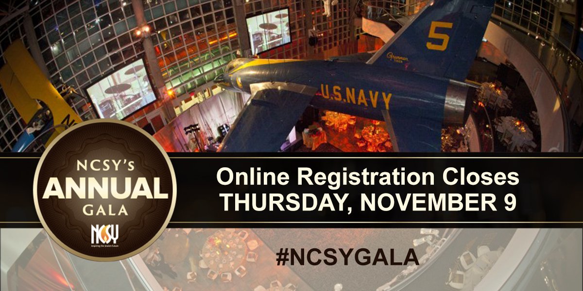Online registration CLOSES tonight AT MIDNIGHT. Don't miss the event of the season! Reserve your seats at ncsy.org/gala now!
