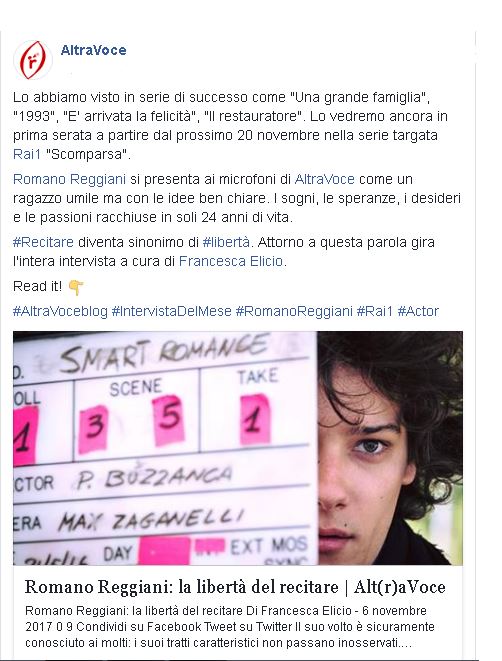 AltraVoceBlog's tweet photo. L'ottima intervista a @romano_reggiani: recitare è sinonimo di libertà. https://t.co/MU8M68eiiM #9Novembre #RomanoReggiani https://t.co/ojQSD0Mcim