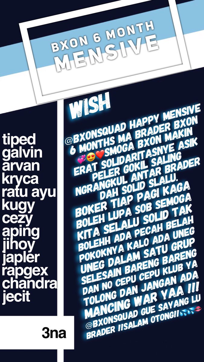 tiqkie's tweet photo. @BXONSXON KELOMPOK 3NA + #BSXONWARAS https://t.co/ozLNXjuDbu