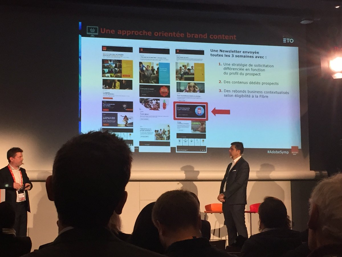 LucileBr's tweet photo. "Prolonger l'expérience de marque avec du #brandcontent et des NL personnalisés" - @Yclaeyssen 
-culture Geek, family,... #AdobeSymp @orange et @PublicisETO https://t.co/Elvii0AOjh
