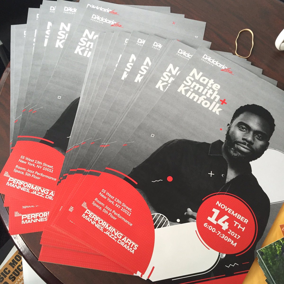NewSchoolJazz's tweet photo. #PostersForDays - We will be hosting @DaddarioandCo Live w/ @natesmithdrums on Nov 14 at 6pm. Nate will be doing a meet and greet at 5pm and autographing posters. https://t.co/izUwWDMAiX
