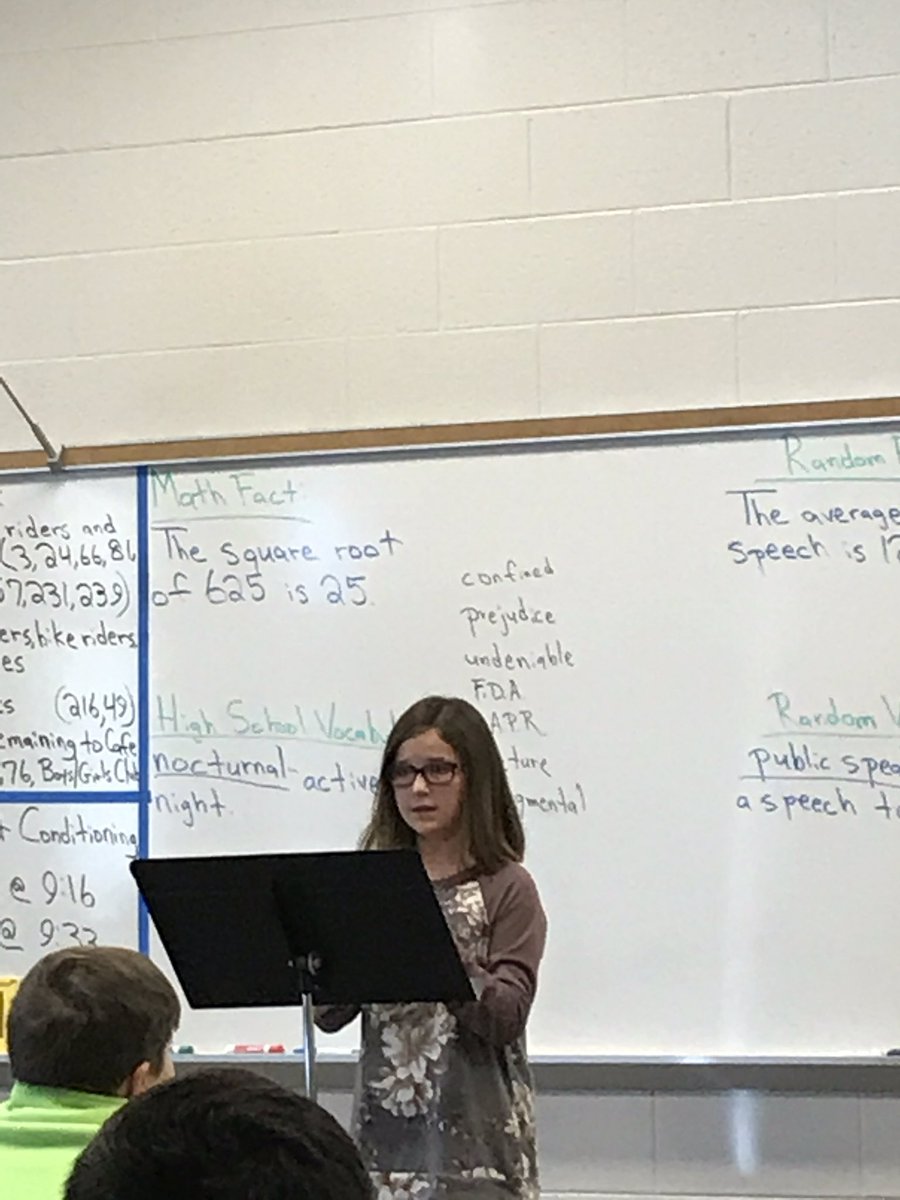 OMS soccer player Grace Cochran presenting a speech about Mia Hamm in class with <a href="/JustinUsery/">Justin Usery</a> very good work from Coach Usery teaching these kids how to present speeches.