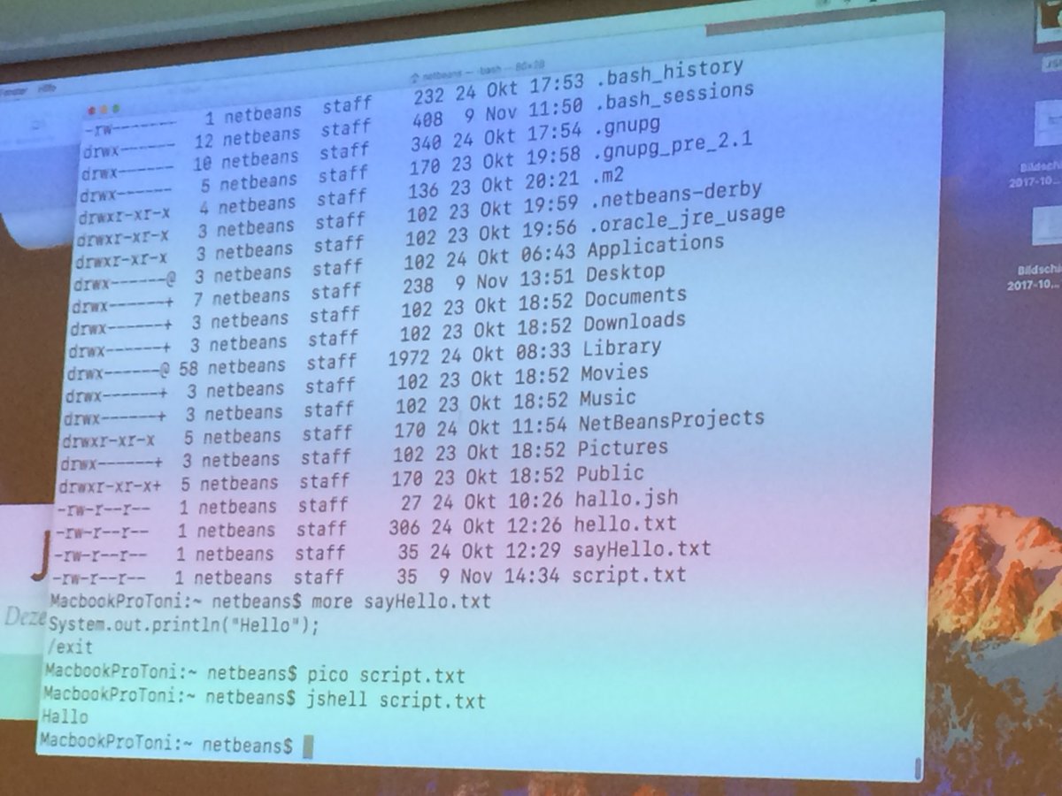 wolflook's tweet photo. Fun with #jshell by @monacotoni at #WJAX2017 in Munich starts now #JDK 9 #netbeans @jaxcon https://t.co/QtnYvmNGSq