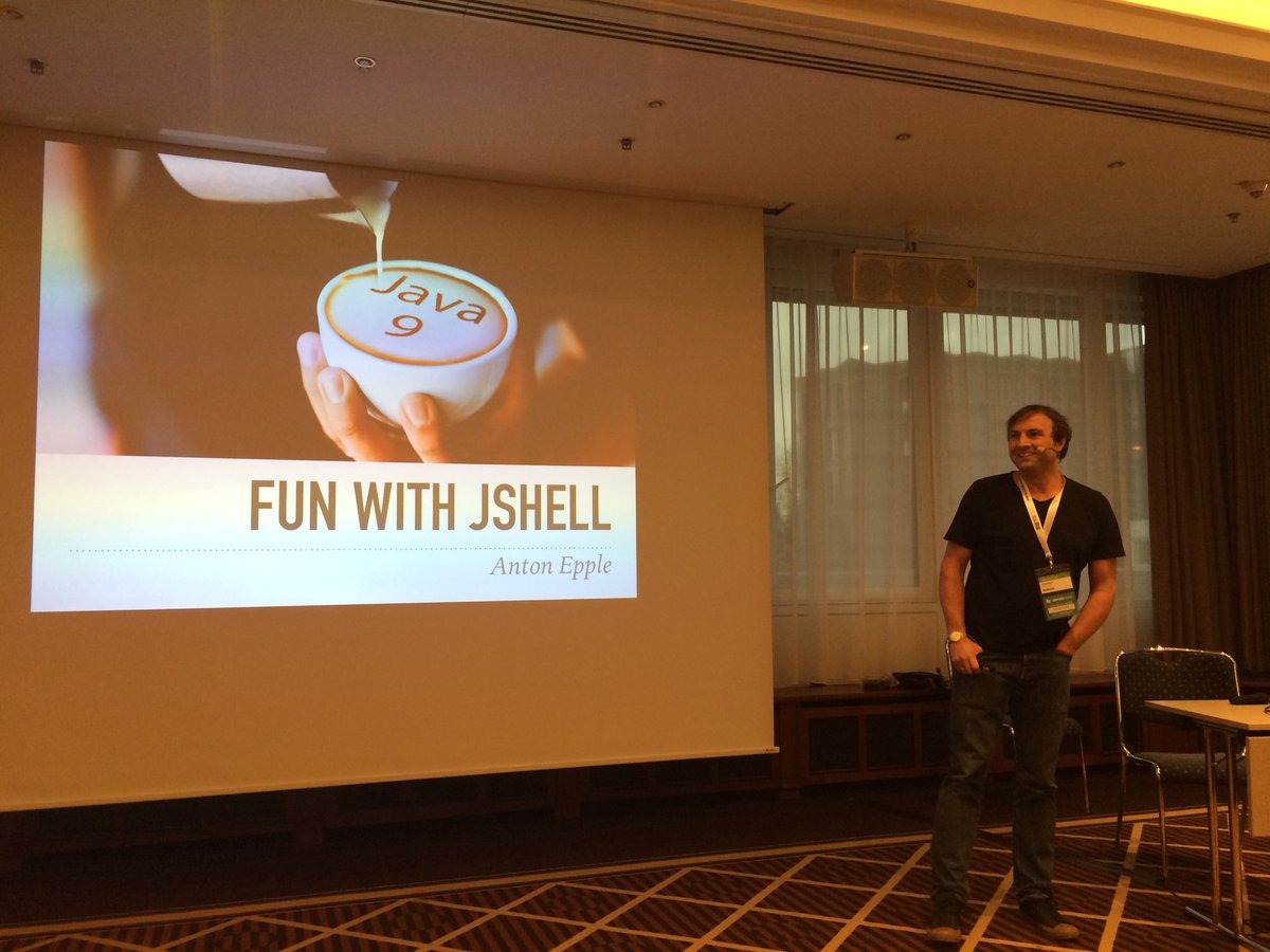 wolflook's tweet photo. Fun with #jshell by @monacotoni at #WJAX2017 in Munich starts now #JDK 9 #netbeans @jaxcon https://t.co/QtnYvmNGSq