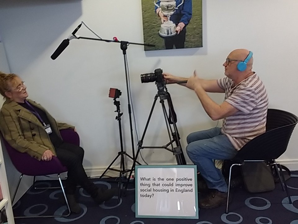 IrenePlusDane's tweet photo. Ann Godfrey first in the video box  recording a message for the Housing Minister about the need for building more social housing @PlusDane https://t.co/t0eayXmtvI
