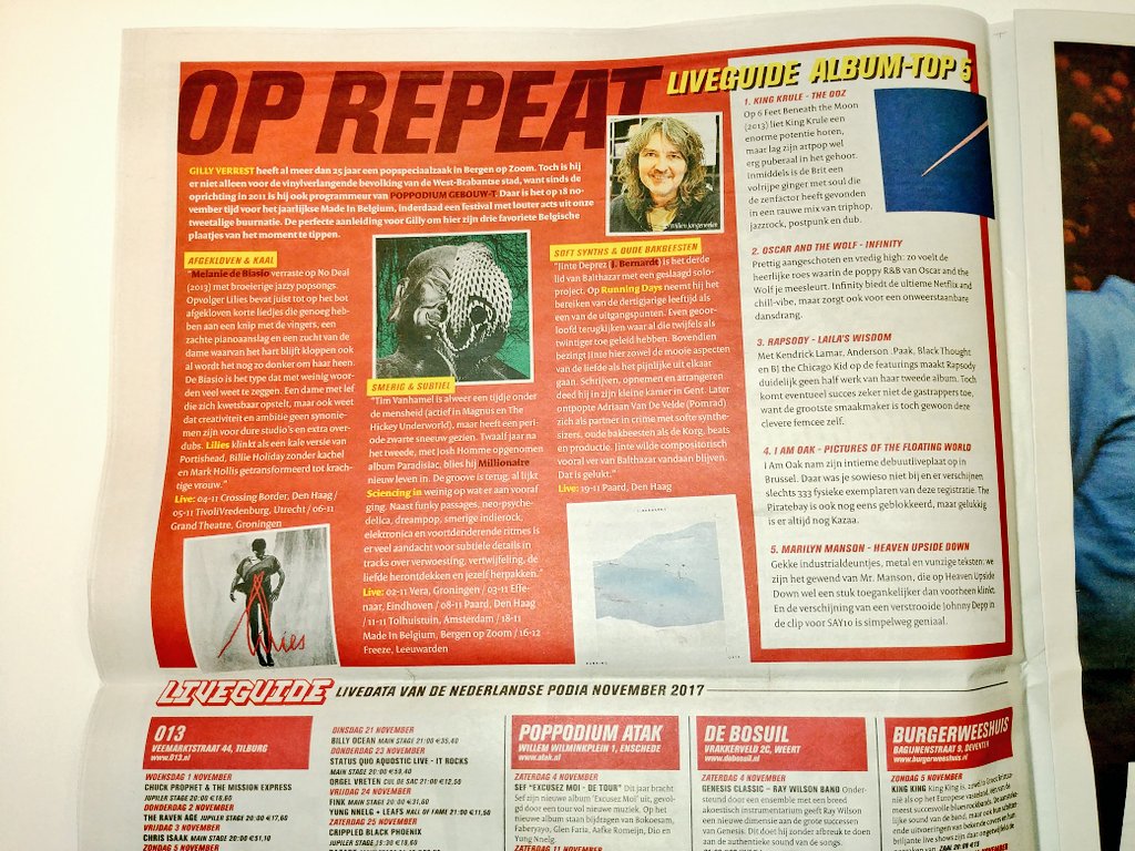 LiveGuideNL's tweet photo. In de categorie zuiderbuurlijk luistergenot: de beste Belgische albums van het moment volgens Made In Belgium-programmeur Gilly Verrest ๐
#OpRepeat https://t.co/TPzojw1vWh