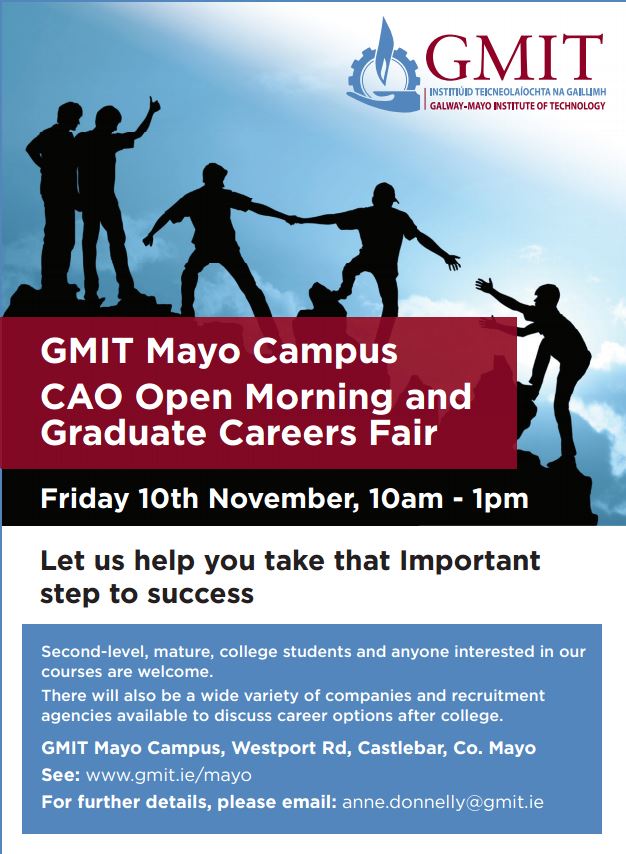 ATU_Mayo's tweet photo. We've got workshops on stop-motion animation, cyber security and talks on careers; all part of our open day and graduate careers fair tomorrow @GMITOfficial #Mayo. https://t.co/0Bp8XHF0Lu