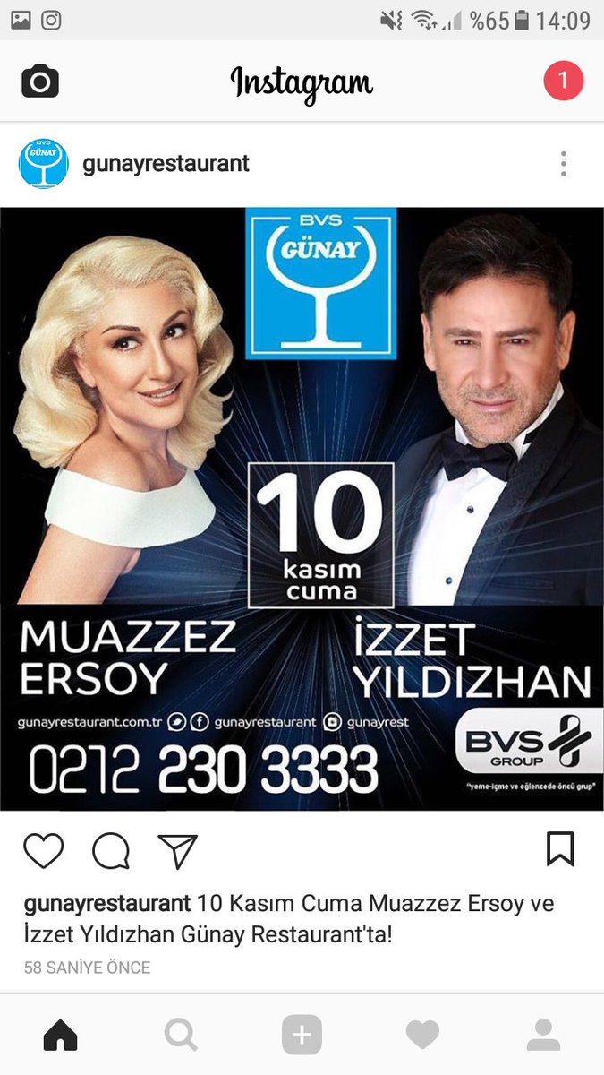10 Kasım Cuma günü Muazzez Ersoy ve Izzet Yıldızhan Günay Restaurant'da sizlerle