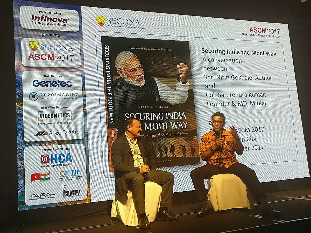 sarangdj's tweet photo. @smkumar1 interviewing @nitingokhale on his #Bestseller Securing India the Modi Way #SECONA #ASCM2017 @CaravelleSaigon #hochinminh at the #galadinner https://t.co/tVJOGDK7vy