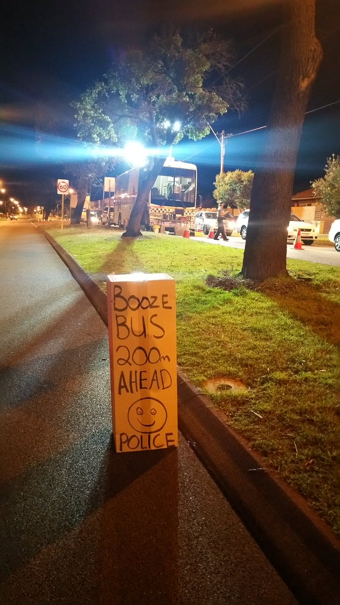 RoadPolicingWA's tweet photo. If you have a bad day, just drive towards the booze bus and you will be greeted by a bunch of friendly Police officers. Have a nice day 😀 #WATrafficPolice #DontDrinkAndDrive #DontDoDrugs #WADriveSafe #BADBus4 https://t.co/Bwz6qziIh5
