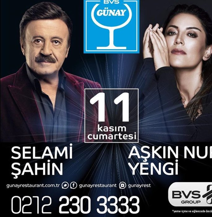 11 Kasım Cumartesi Aşkın Nur Yengi ve Selamı Şahin Günay Sahnesinde sizlerle..