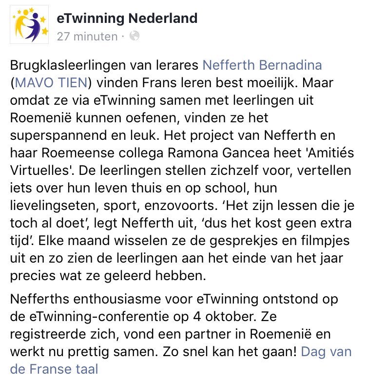 Een leuk en laagdrempelig eTwinning-project van <a href="/MAVOTIEN/">MAVO TIEN</a>!  Wil jij dit ook? Kijk dan op etwinning.nl #dagvandefransetaal