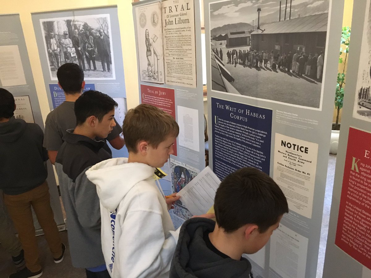 CoachBurrCMS's tweet photo. Field trip to check out the Magna Carta traveling exhibit! @ComancheCoyote https://t.co/xJLo8ECYty