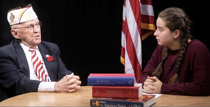 NiskayunaCSD's tweet photo. Senior Mariah Mizbani recently sat down and spoke with veterans Will Rhodes (Class of '00) and Jim Wilson (VFW) about their experiences. The filmed segment is being shown today in the Little Theater in recognition of Veterans Day. Students, go check it out! https://t.co/xGOCcDUB6X