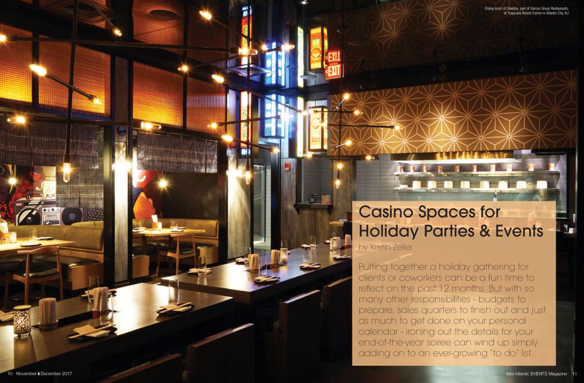 TropicanaAC's tweet photo. Our new restaurants by @chefjosegarces were picked by @MAEventsMag as top casino spaces for #Holiday parties &amp; events! 

Book your party @OlonRestaurant &amp; @okatshe by calling 609-340-4050! Learn MORE: https://t.co/L2FZQ65G3P https://t.co/OcNGThtXbp