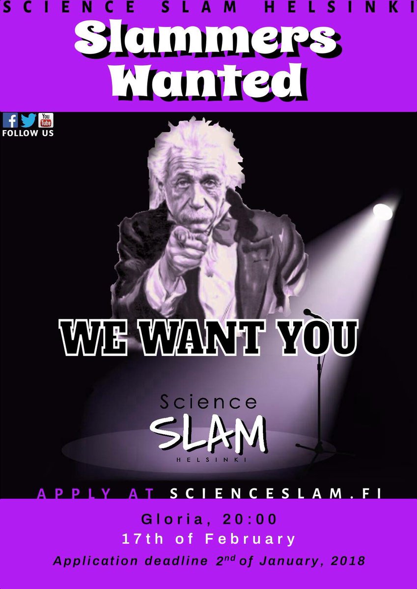 ScienceBasement's tweet photo. Want to bring your science to the people in Helsinki? Propose an idea for Science Slam! @helsinkiuni #scicomm #sciparty https://t.co/TaMHPat0Kd