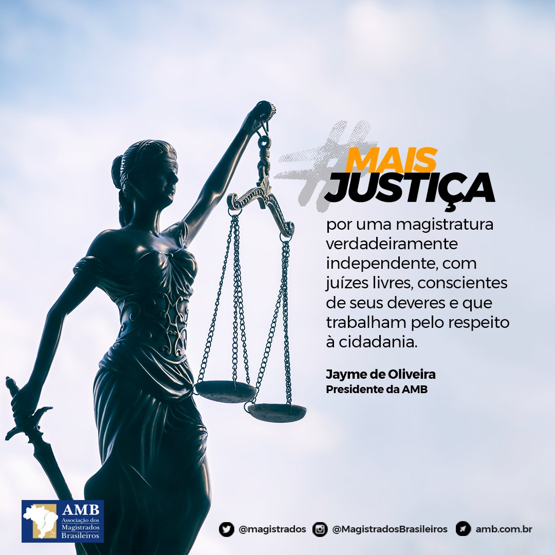 magistradosbr's tweet photo. Apenas um #Judiciário independente é capaz de garantir a paz social, a #Justiça e a #democracia. #MaisJustiça #AMB https://t.co/ohCWJ6iLeP