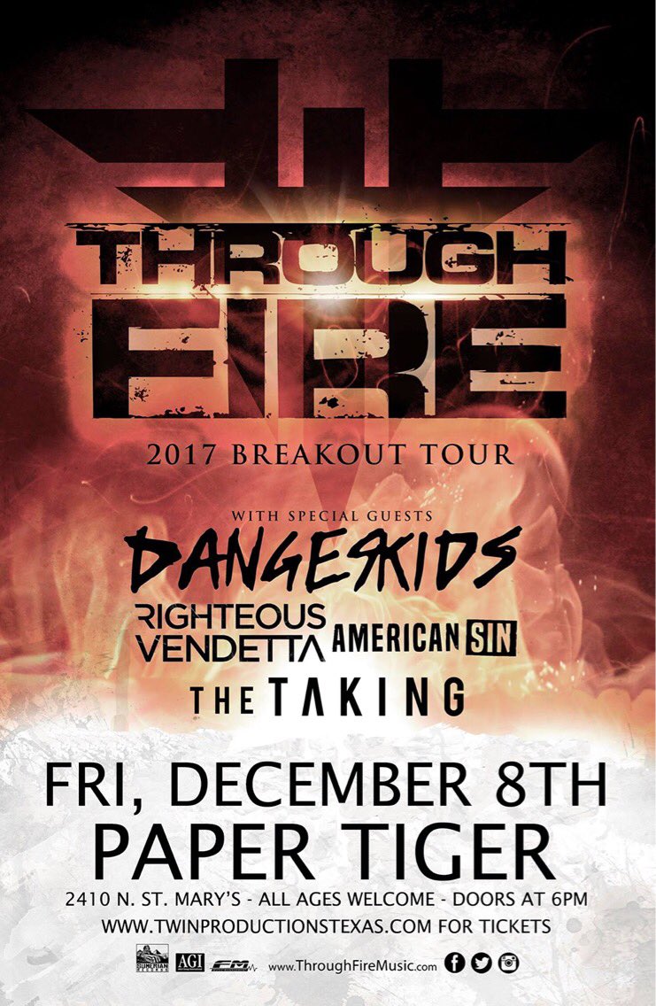 thetakingband's tweet image. SHOW ANNOUNCEMENT! Can’t wait to share the stage w/@TFIREMUSIC, @dangerkids, @rvmusiconline &amp;amp; @AmericanSin Fri, Dec 8th at Paper Tiger in SA