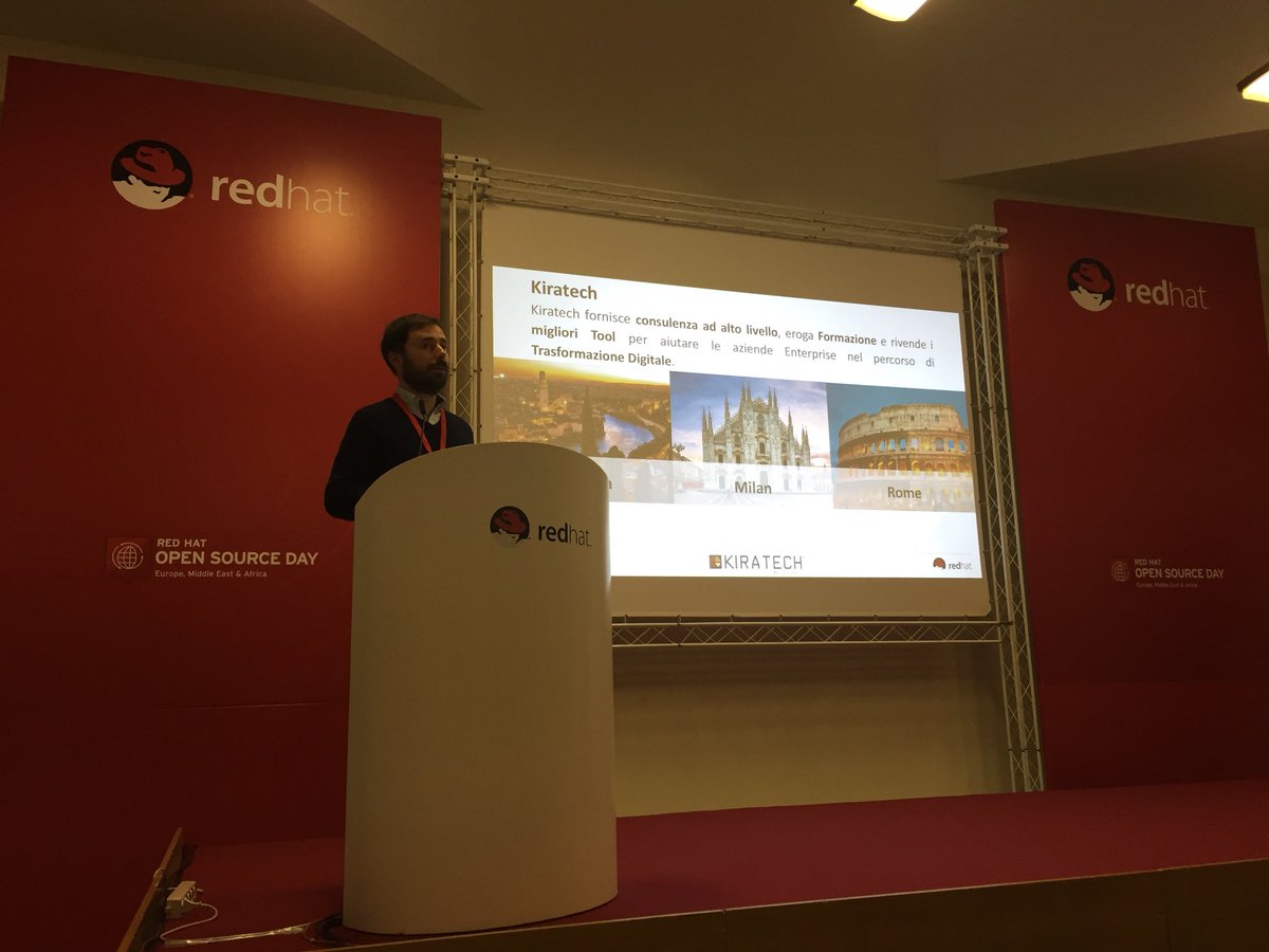 kiratech's tweet photo. Our #redhatosd session in #Rome has started! From Mainframe to Container by @bizzam @RedHatItaly #devops #osd2017 https://t.co/G84qd951QE