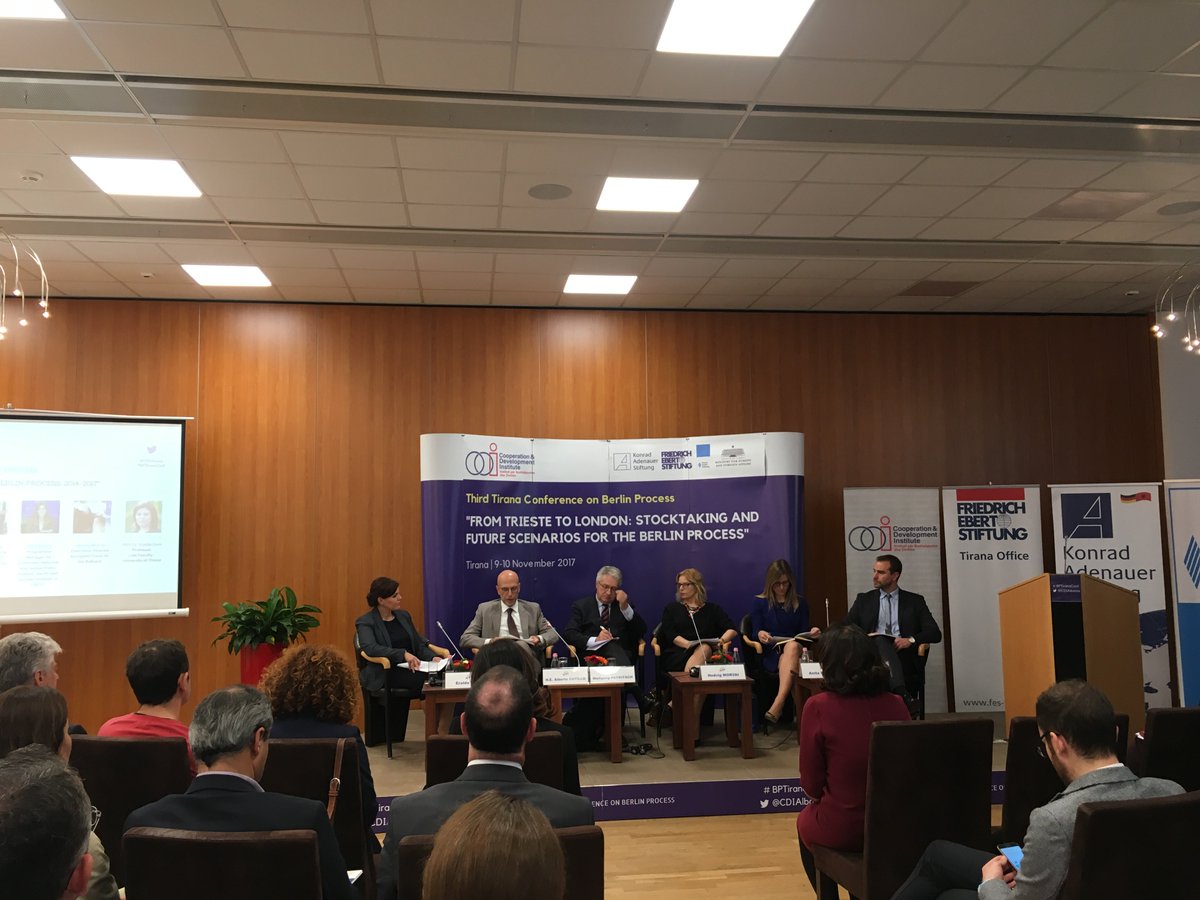 CDIAlbania's tweet photo. @ItalyinALB Amb. #Cutillo: The @BerlinProcess is not an alternative to the EU integratiion process. #BPTiranaConf https://t.co/zcXNBLvagq