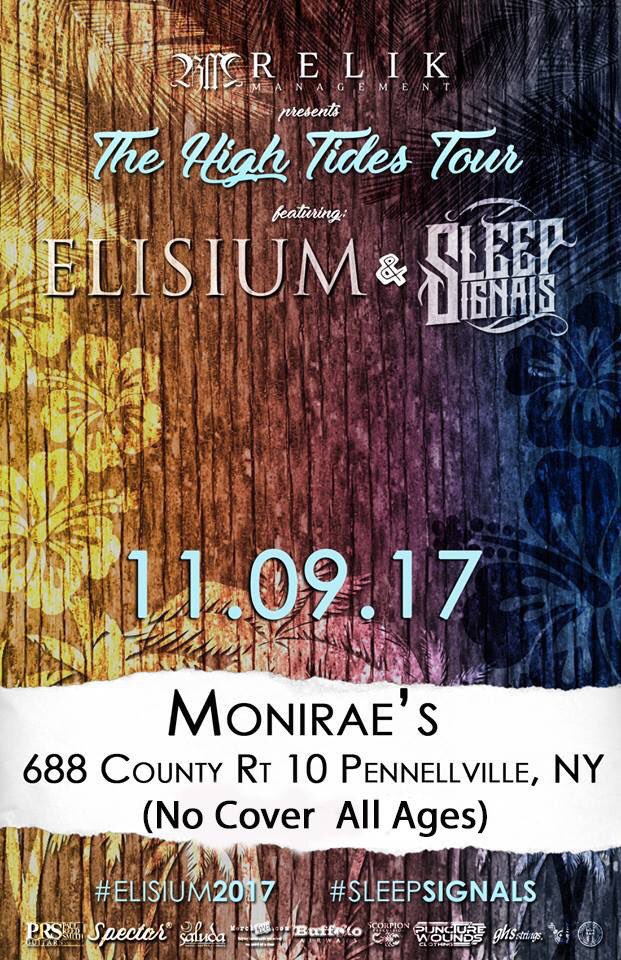 elisiumband's tweet photo. Tonight the #HighTidesTour heads to #PennellvilleNY. 
#Monirae’s | @elisiumband / @sleepsignals / #defining13 | 7pm | All Ages | Free show! https://t.co/vGWOlVZaL1