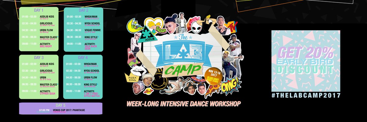 AddlibAndred's tweet photo. The Lab CAMP!
Nov. 13-16
Dance class tayo guys! And meron din diff sessions every night na sure akong mabebetan niyo🤘💘 🍻
Check posters for deets. Let's go!!! @theADDLIB #TheAddlib #AddlibLadies #AddlibGents #AddlibDivas #DanceIsLife #DanceWorkshop https://t.co/iNJBUzsuEI