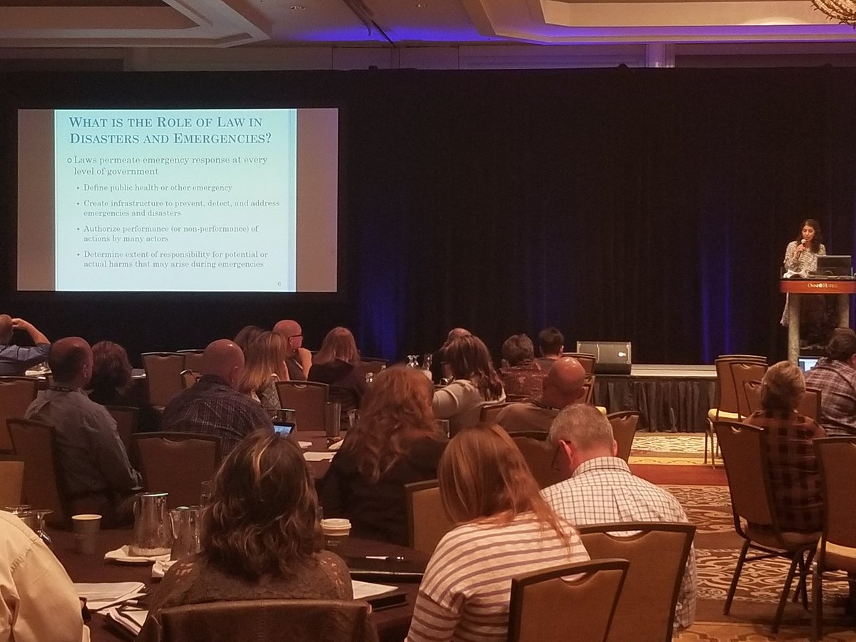 AHEPP1's tweet image. Are you up to speed on the role of law in emergencies? Tina Batra Hershey , JD, MPH Assist. Prof. @PittPubHealth talks about legal and ethical considerations #AHEPP2017