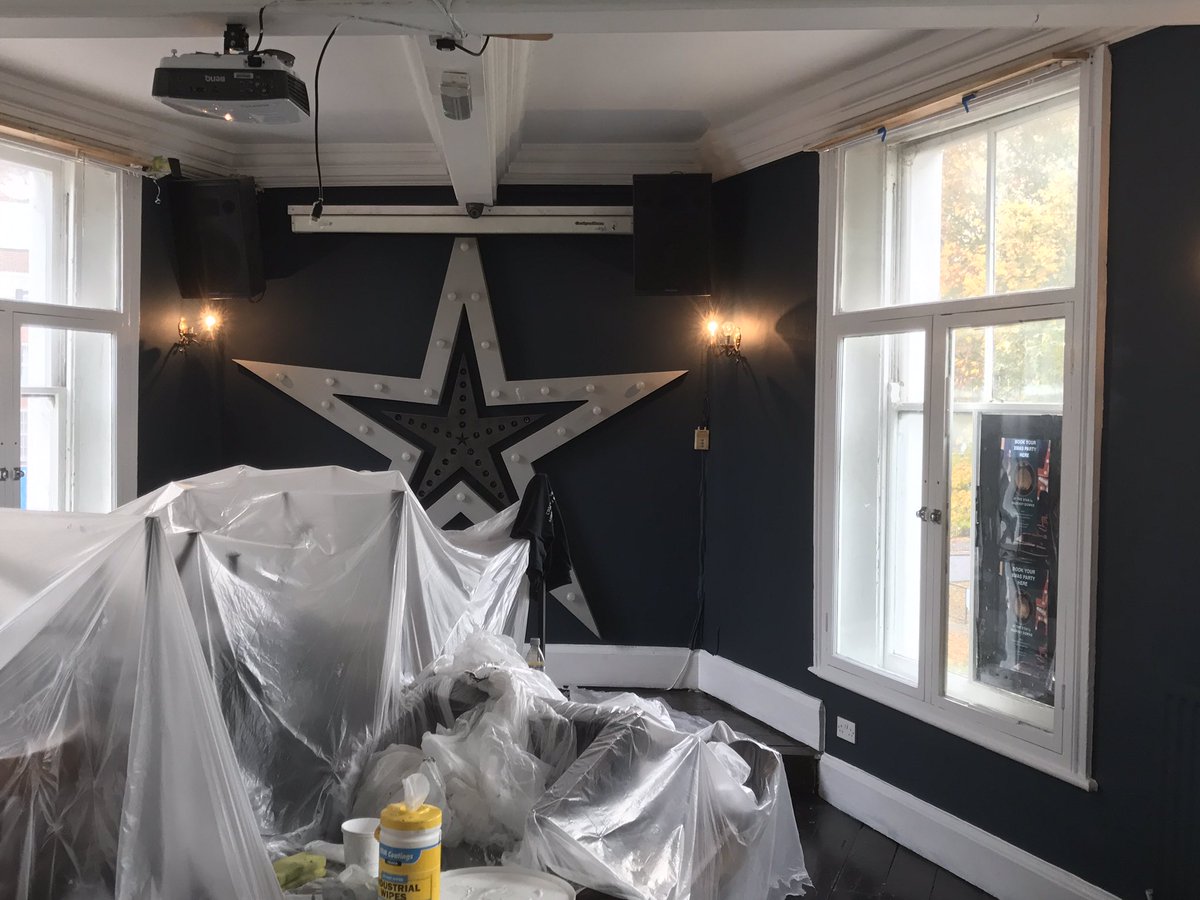 EllaFinleydecor's tweet photo. Function room in progress at @StarbyHD in @FarrowandBall Hague blue #decorating #London #hackney #interiors #decor painter https://t.co/1OShtk8hQs