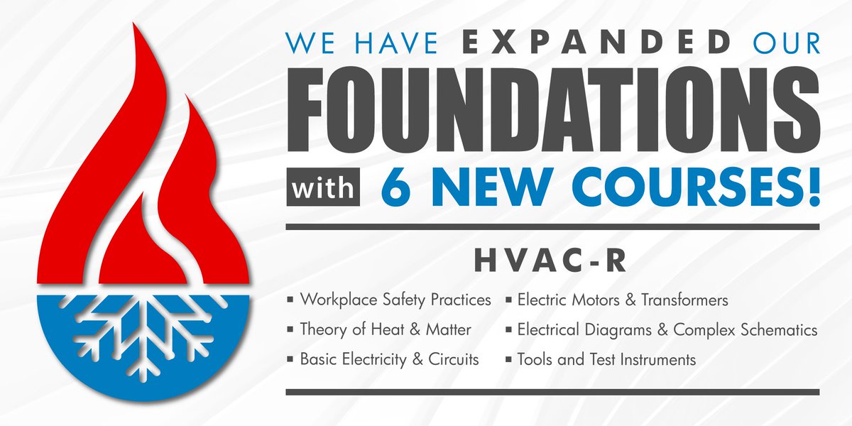 IgnitorLabs's tweet photo. Our Tech Foundations Program just doubled in size with 6 new #HVACR training courses!  Learn more here: https://t.co/C00fBTFjjm https://t.co/Kn4duGUc4O