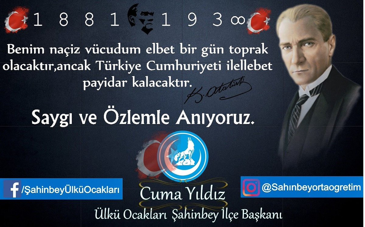 Biz Atatürk sevgisini; Moskova'ya şarkılar yazıp Filistin'de terörizm eğitimi alan sosyalist solculardan değil.Henüz çocuk yaştayken işgal altında ki Türk vatannda Atatürk resmini duvardan indirmek isteyen İngiliz müdür yardımcısnı camdan atan Başbuğ Alparslan TÜRKEŞ'ten öğrendik