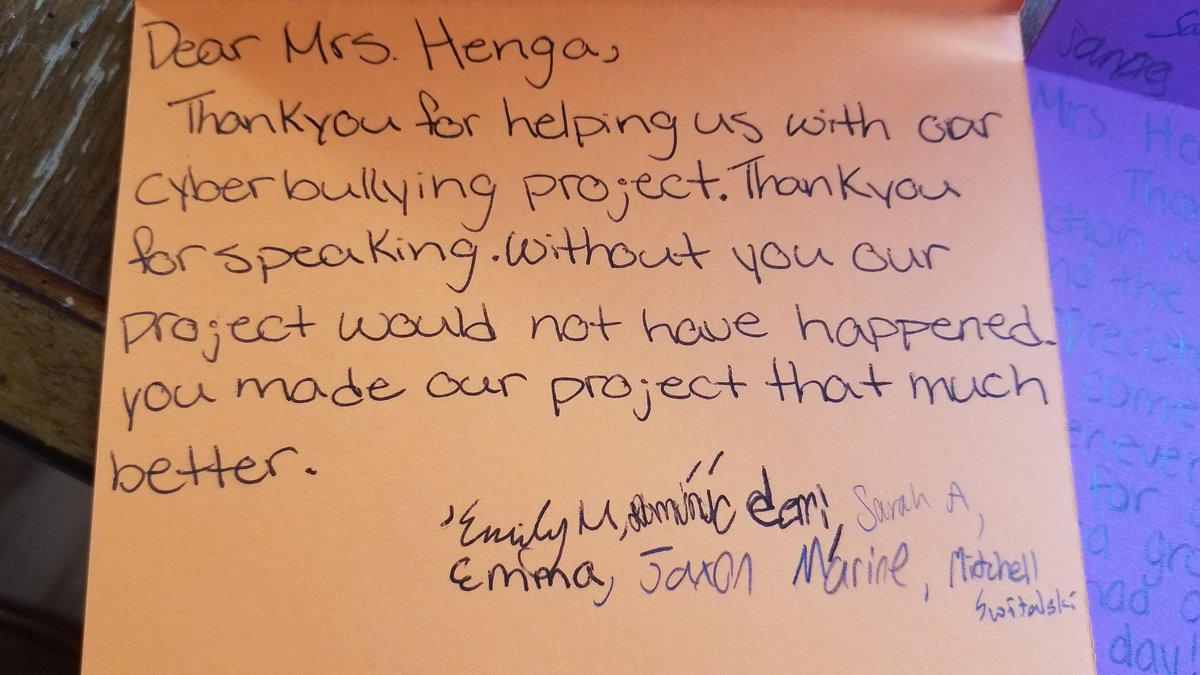 jenhegna's tweet photo. This. Right. Here. The written word, especially in the form of gratitude,  is a very powerful form of communication. Thank you #bmsbears 8th graders for making a difference by educating and taking action on improving  digital citizenship in our community! #byronbears #digcit https://t.co/3W3uL46Y4G