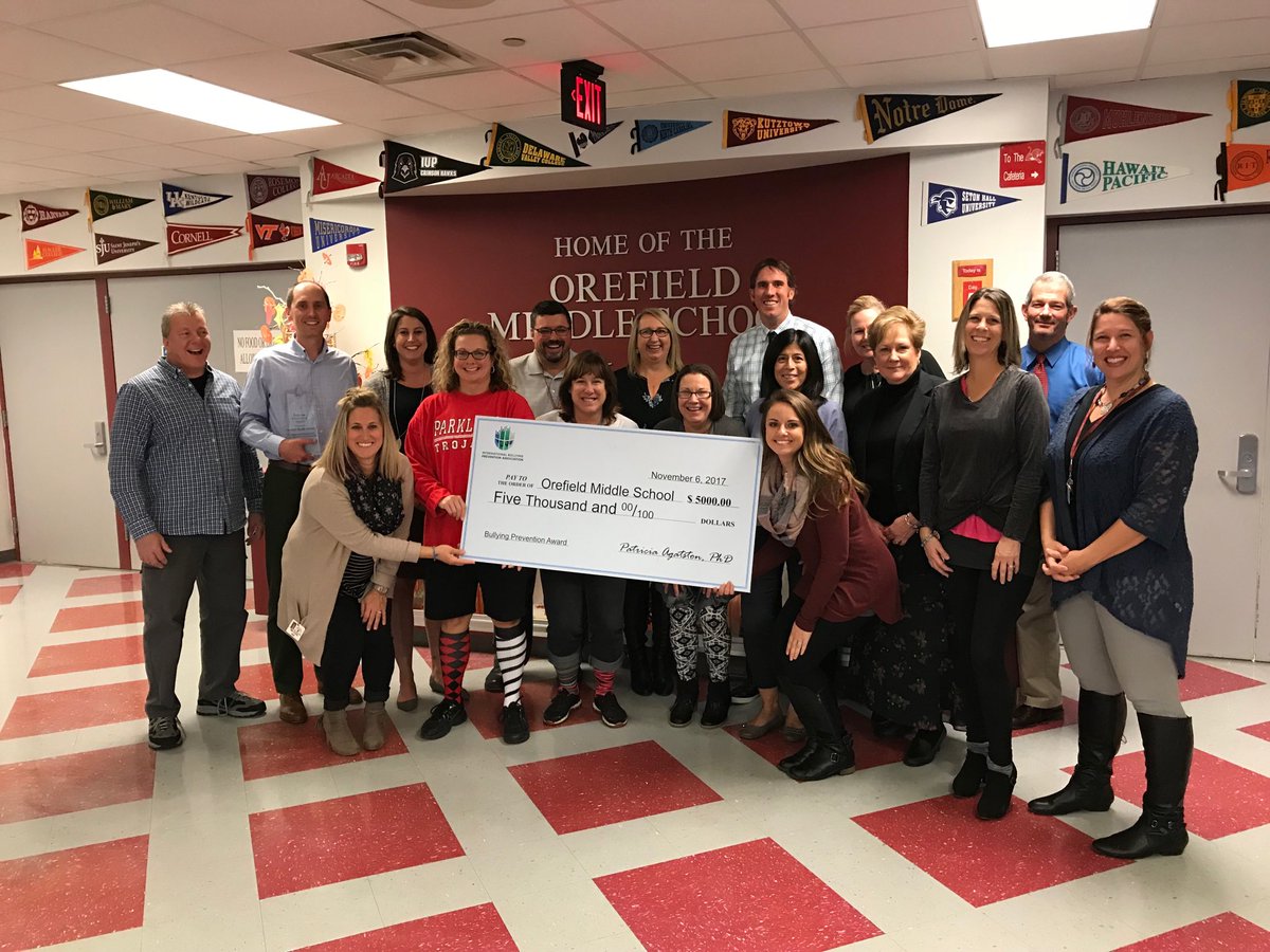 OrefieldMS's tweet photo. OMS staff who helped to make the bullying prevention program a huge success celebrate winning the @ibpaworld award of $5000 https://t.co/KnI0HoGap7