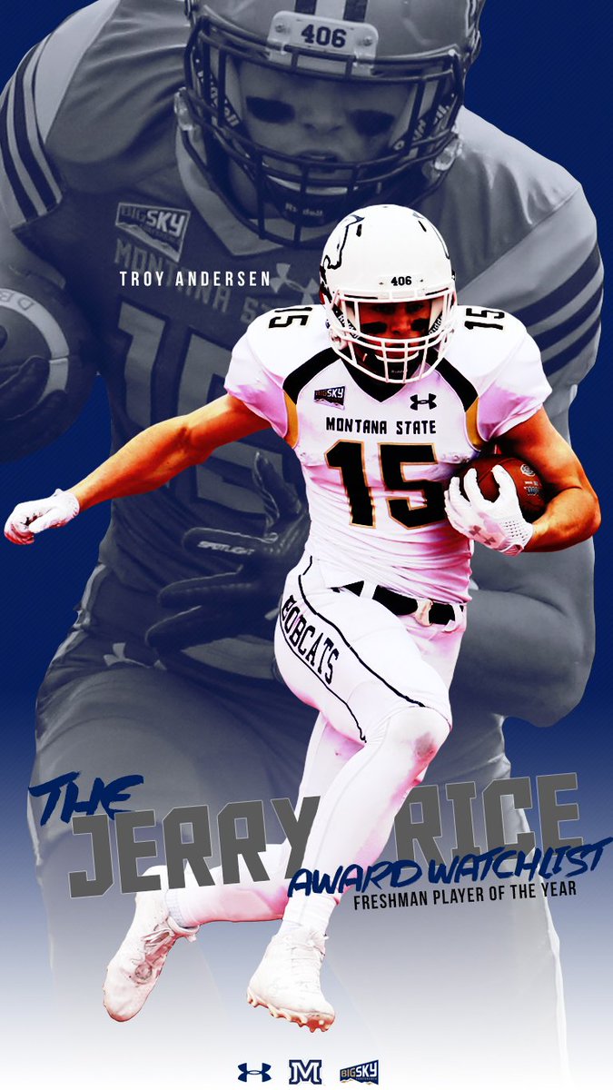 MSUBobcatsFB's tweet photo. Shout out to @troy_andersen for being added to the @NCAA_FCS Jerry Rice Award Watchlist! 

#BlueCollarGoldStandard #GoCatsGo https://t.co/IMMYVASRAN