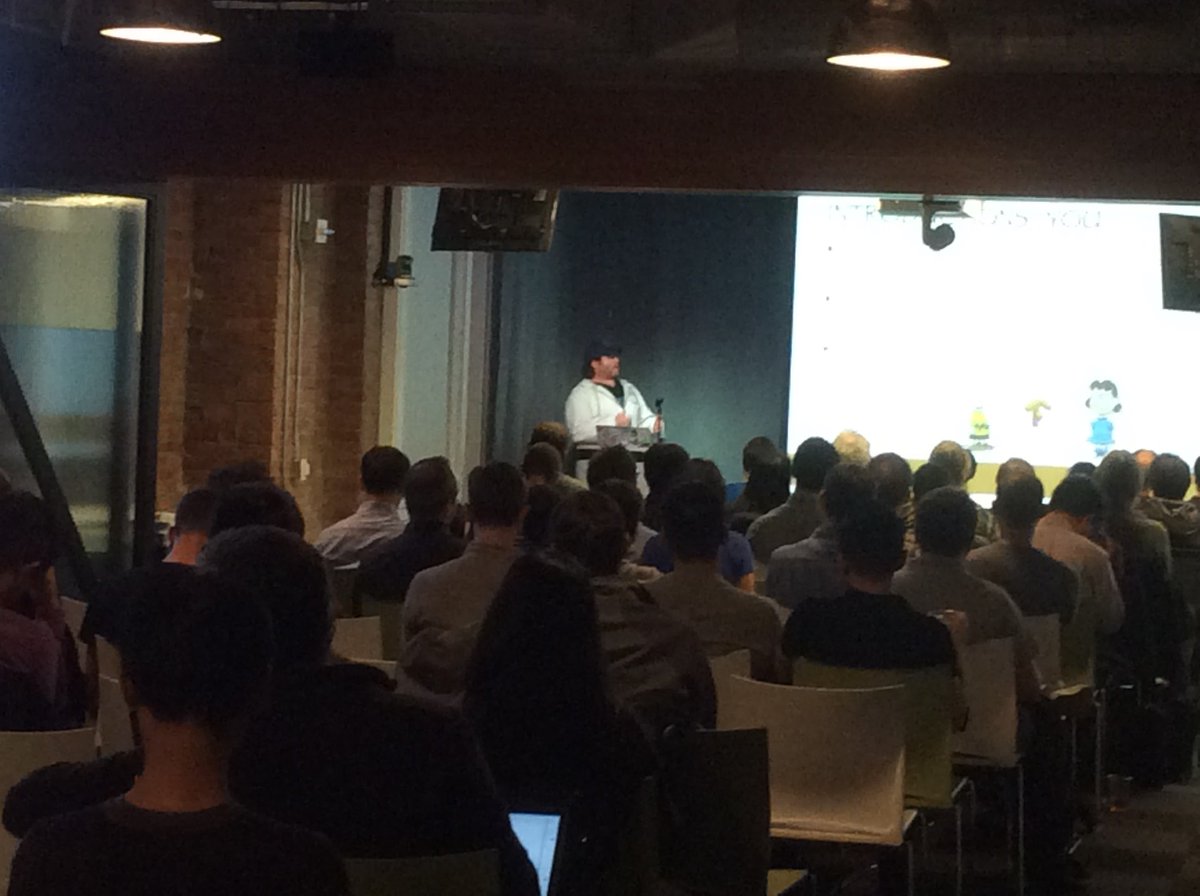 nuncle's tweet photo. #SFPython/@sfpythonmeetup: Biopython by @PLOS' @sbassi; Flamegraph by @Pinterest's @ruthgracewong; AI collab by @dondini; AI vs @StreetFighter II by @GyroscopeHQ's Adam Fletcher; @TensorFlow &amp; GPUs by @PipelineAI's @cfregly w/ @_grace_law, @simeonfranklin, @moridesamoped at @Yelp https://t.co/AqFPXnM8fK