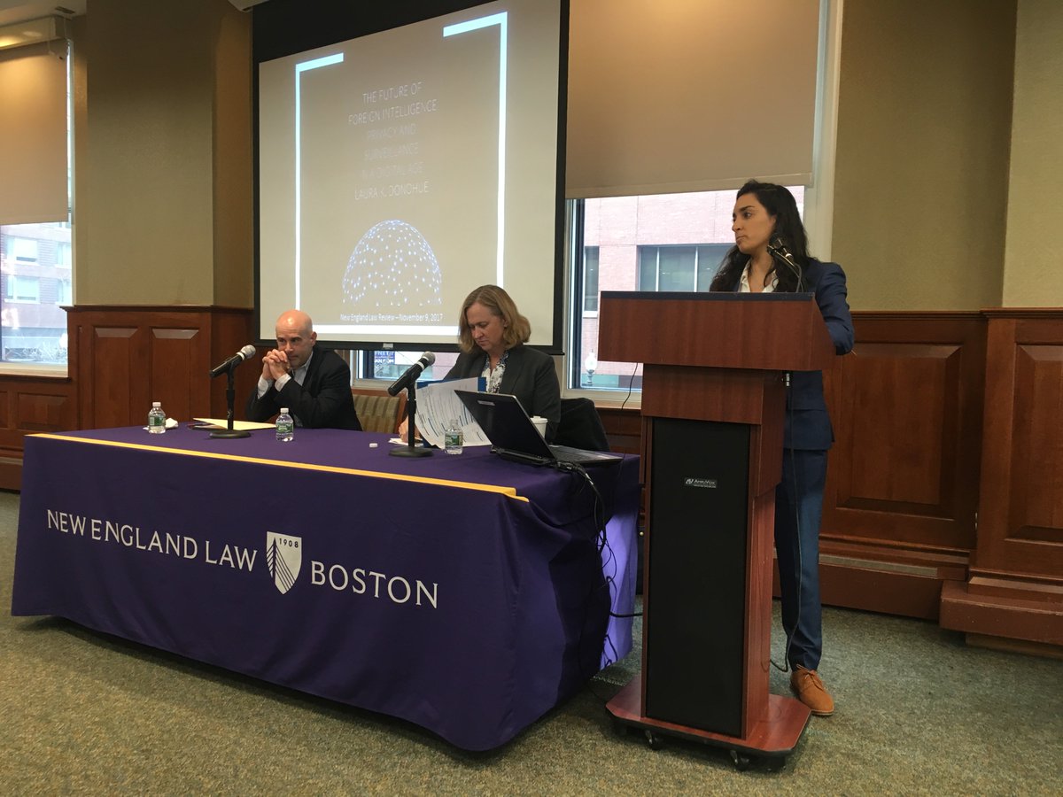 NewEngLRev's tweet photo. Our Business Managing Editor is introducing our featured panelists, @Laura_K_Donohue and @newenglandlaw Professor Friedman #FutureForeignIntelligence https://t.co/Gf3QYU1p7K