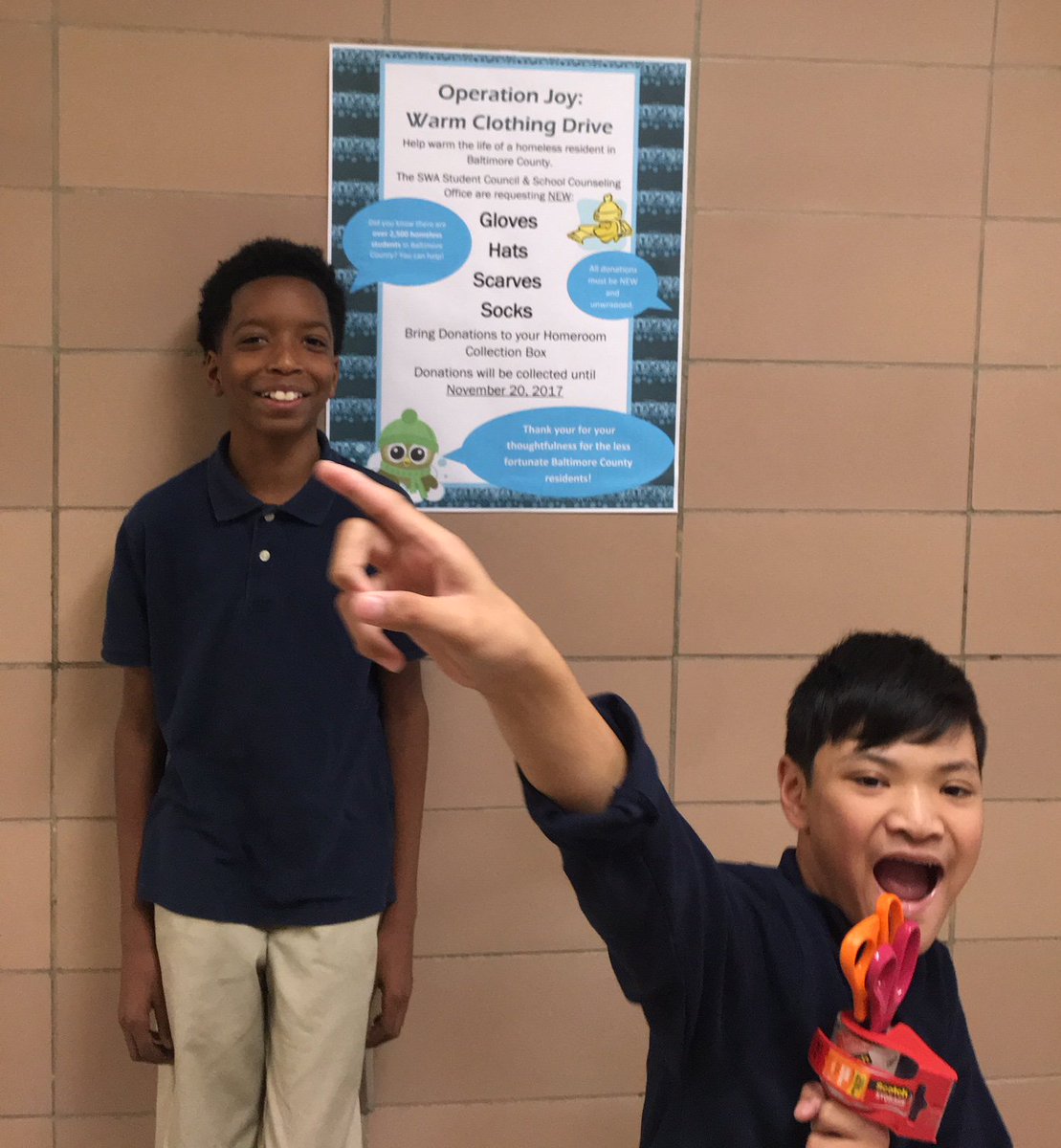 Getting ready to kick-off our Operation Joy: Warm Clothing Drive for the Homeless w/ the support of our wonderful SWA Student Council. <a href="/SWA_Tigers/">SWA Magnet</a> <a href="/AFranklinBCPS/">April Franklin</a> <a href="/HJFranklin1007/">Howard Franklin</a> <a href="/StephanieGros15/">Stephanie Gross</a>  @HomelessPPS