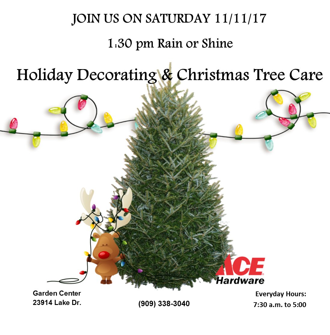 LakeDriveHW's tweet photo. Join Us this Saturday @ 1:30PM for Holiday Decorating & Christmas Tree Care #Seminar! #ChristmasTree #lakedrive #CrestlineCA #Acehardware https://t.co/NcqqWwrAZo