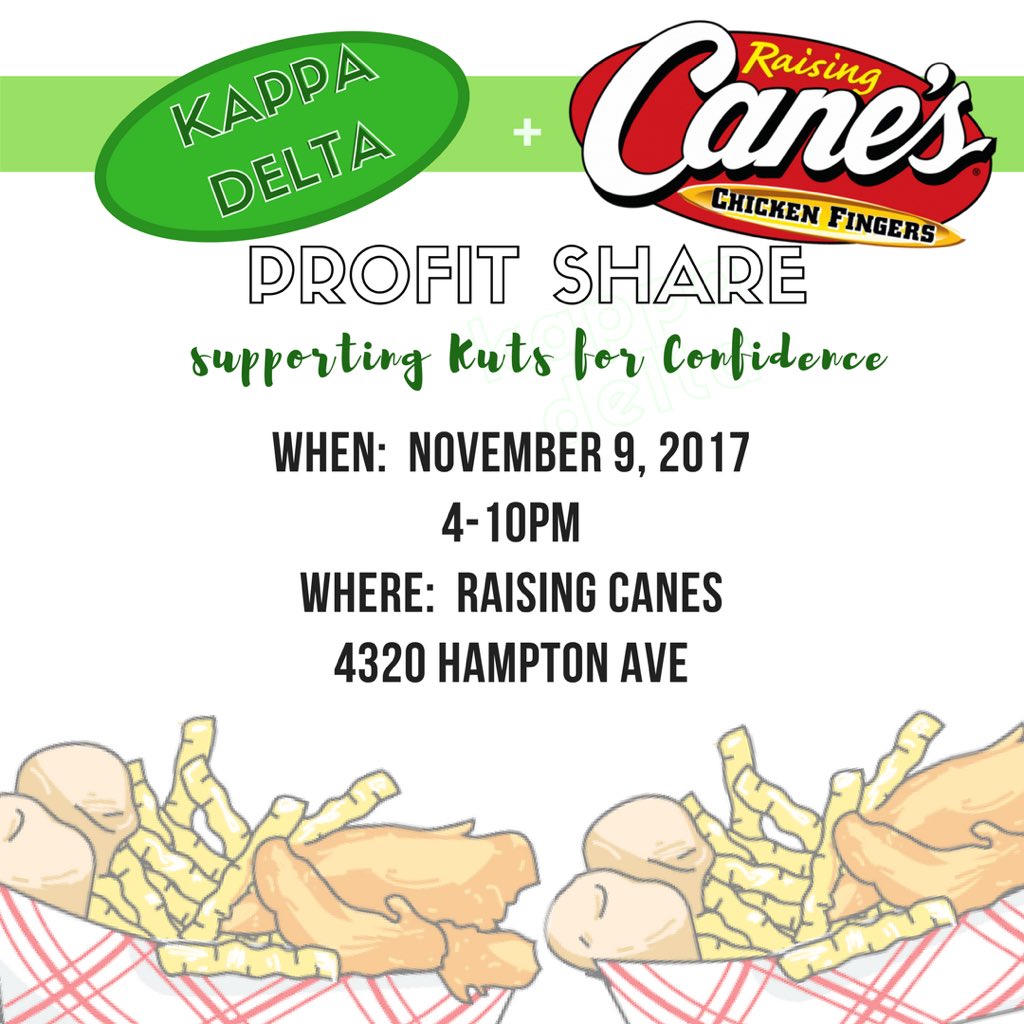 ✨Profit Share tonight✨ at Raising Canes! Proceeds go to Kuts for Confidence. See you there!!!