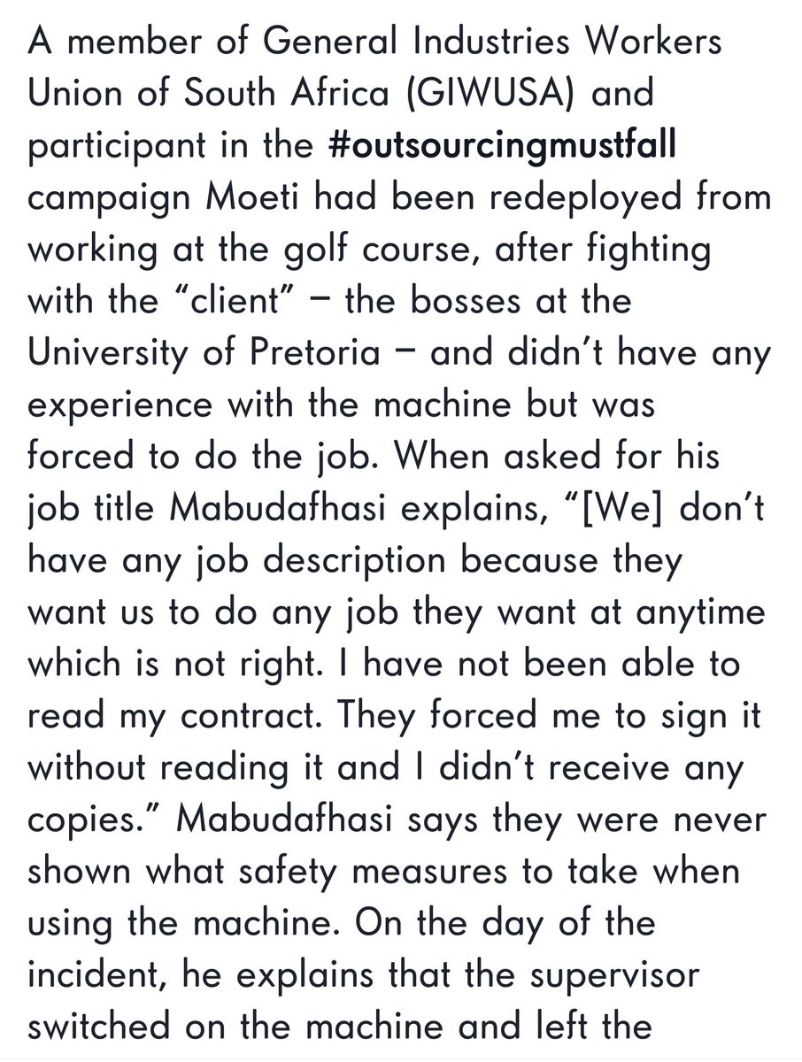 The_Fabled_Fez's tweet photo. .@UPTuks please release a statement regarding Mokhiti Moeti, an outsourced worker believed to be butchered while working at LC campus while using a compost making machine he may not have been skilled enough to use? #CountryDuty https://t.co/chLIF6R0R2